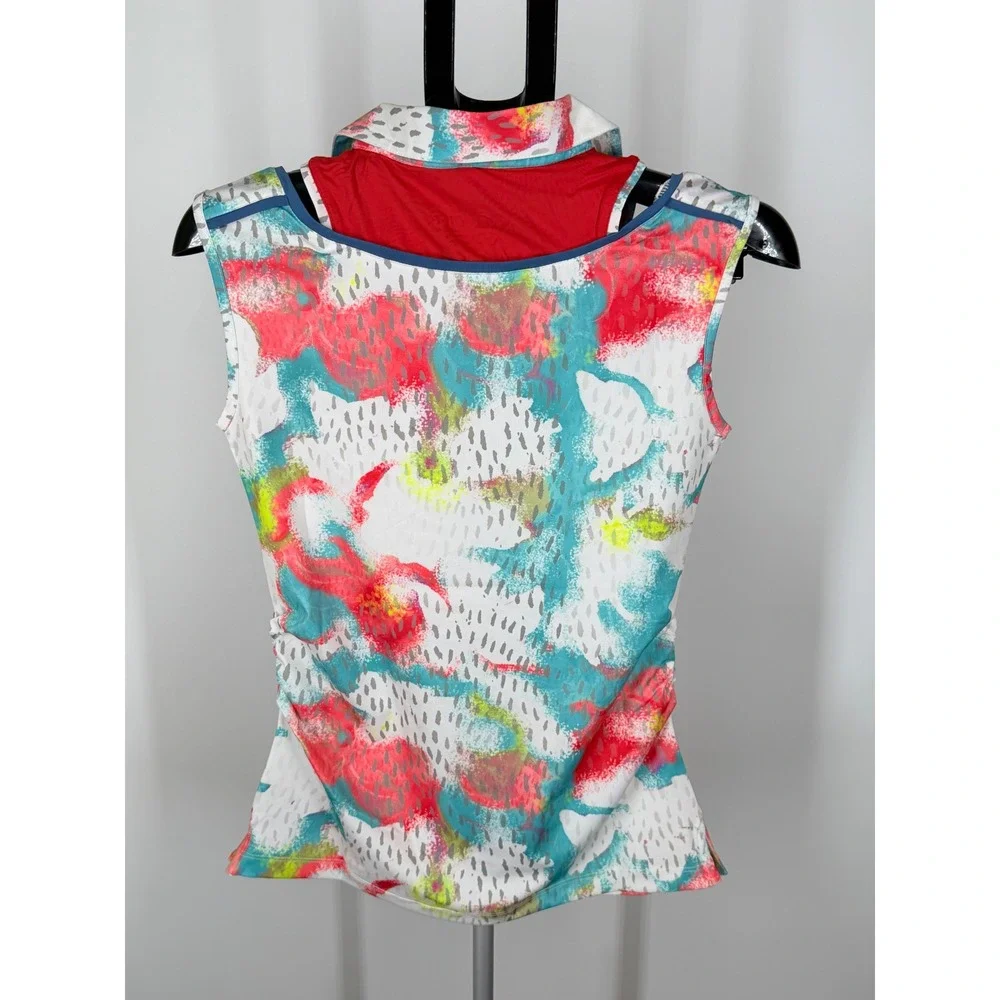 SwingDish Womens Golf Set Sleeveless Polo Top and Full Zip Jacket White Floral S